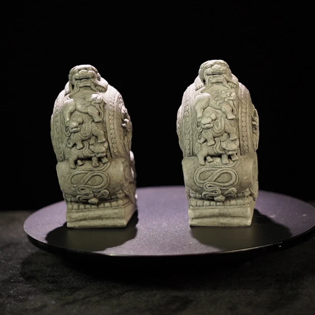 雕刻石雕狮子全手工书挡居家摆件风水书架