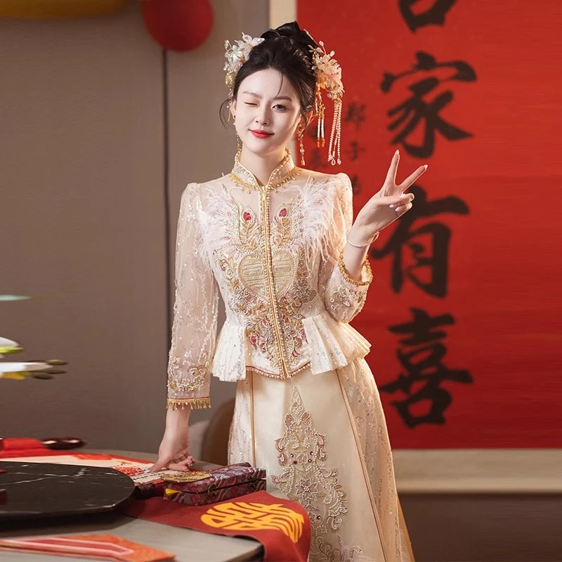 [白羽]秀禾服2024新款中式嫁衣龙凤褂新娘结婚礼服高端重工出阁服