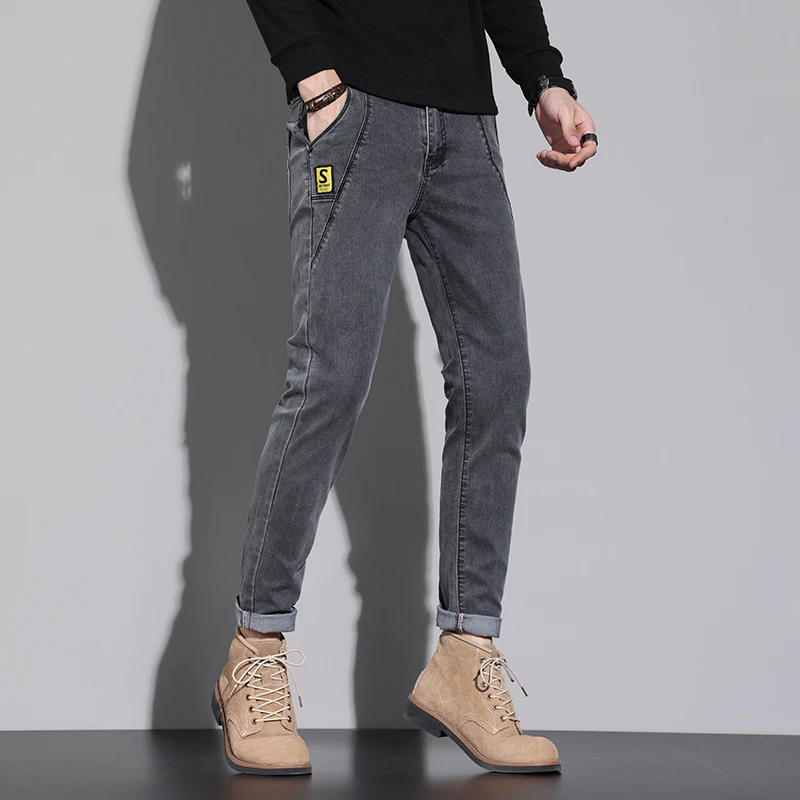 秋冬新款加绒加厚休闲牛仔裤男士时尚百搭修身韩版小脚长裤子男裤