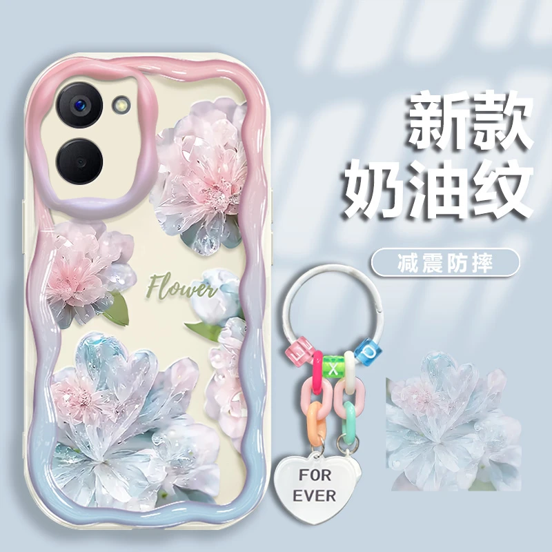 水晶花适用realme真我V20手机壳RMX3611奶油纹轻奢软壳新款简约网