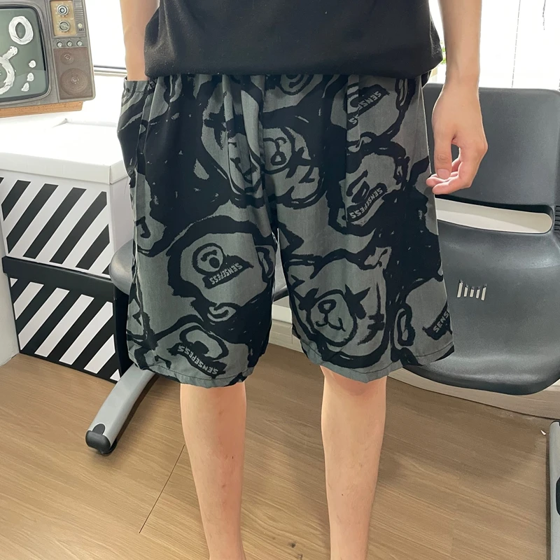 夏季男士人造棉短裤衩沙滩裤棉绸睡裤宽松家居裤加肥加大休闲裤