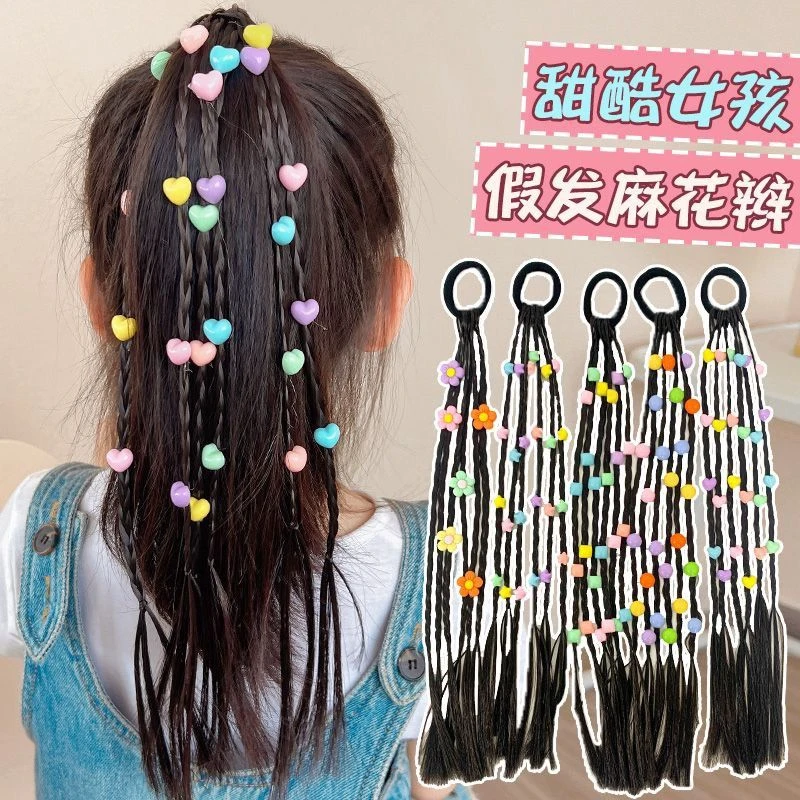 儿童假发辫子脏辫头绳新款马尾编发绳拳击辫扎头发圈甜酷女孩头饰