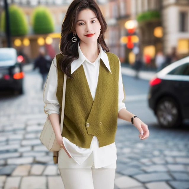 春秋外穿马甲女士时尚百搭洋气小开衫新款无袖宽松针织律动莫兰迪