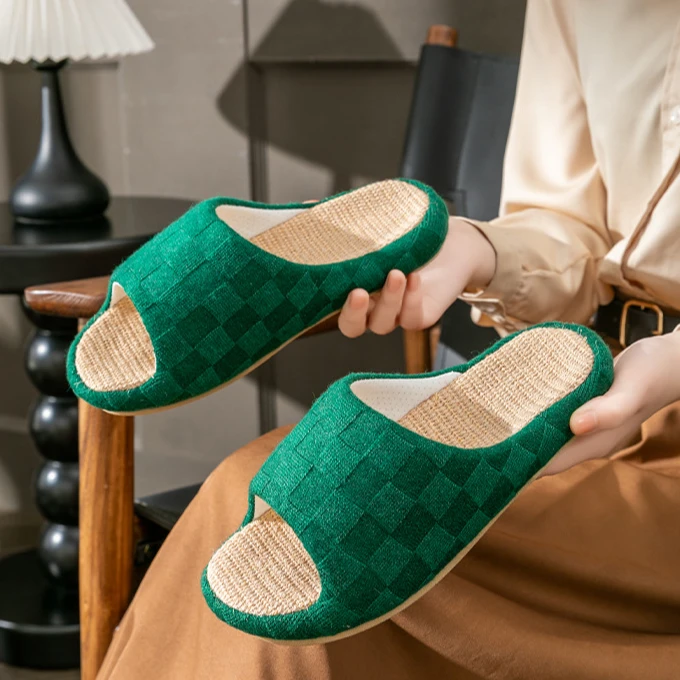 春秋亚麻拖鞋女室内居家居四季透气防滑防臭布艺静音棉麻木地板男