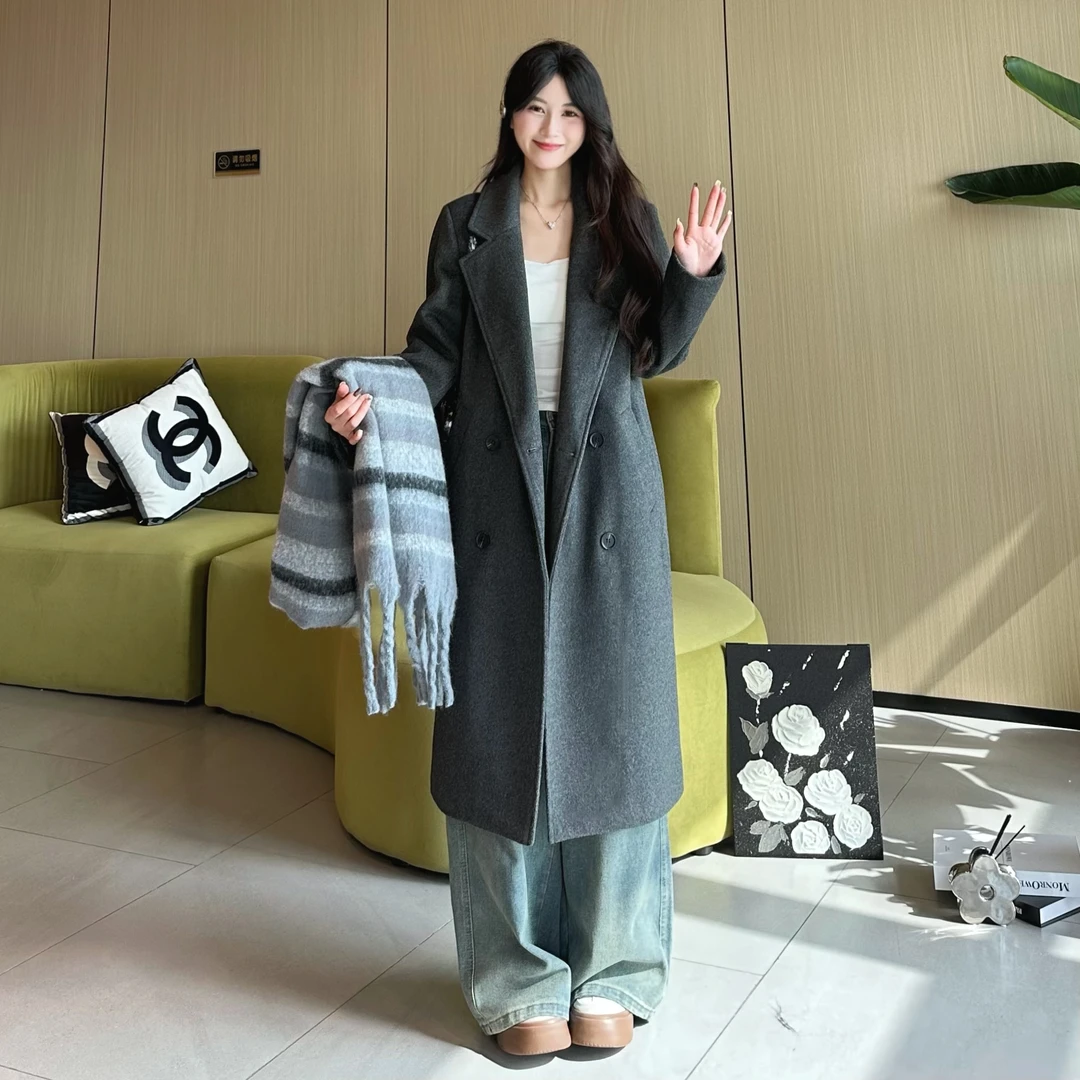 【夹棉款】秋冬韩版轻奢加棉加厚毛呢大衣外套中长款学院风百搭气质