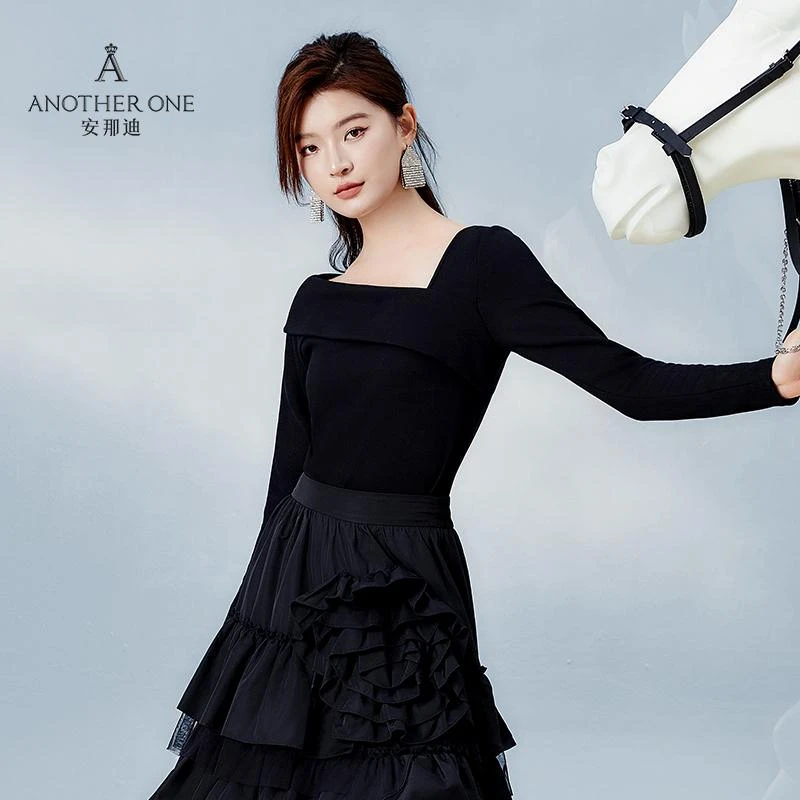 ANOTHER ONE安那迪法式气质修身显瘦唯美一字肩上衣小众设计