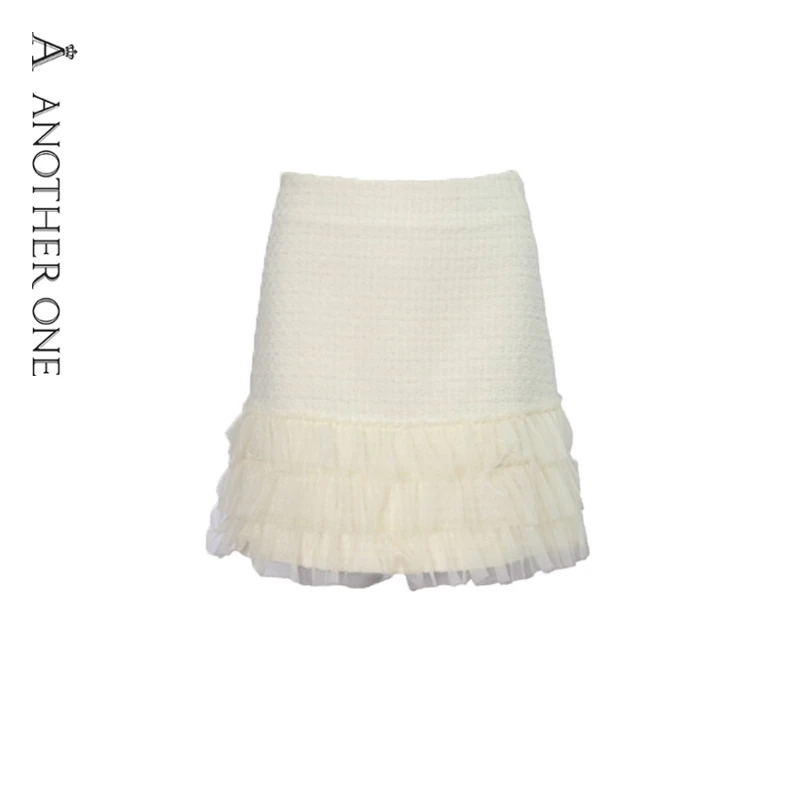 ANOTHER ONE安那迪法式名媛风网纱拼接半身裙女A字裙