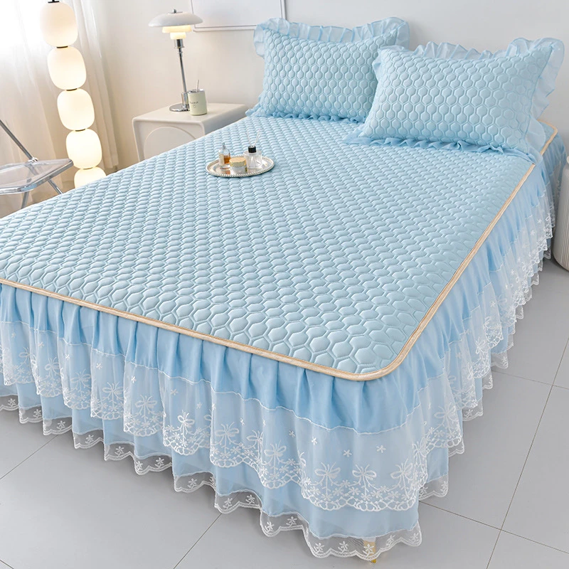 韩式床裙款乳胶凉席三件套夏季加厚冰丝席可机洗防滑空调柔软席子