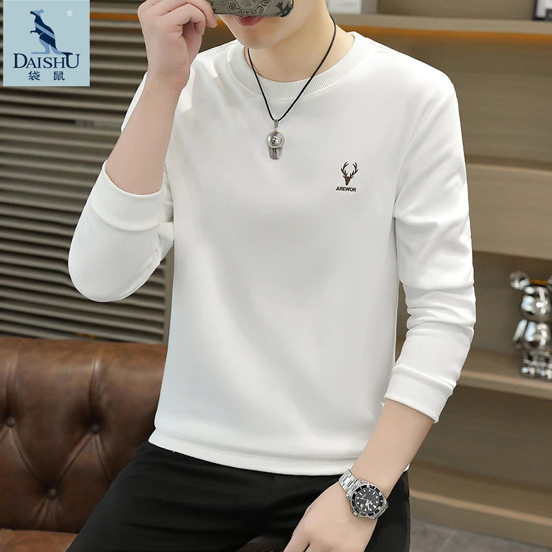 男士春季卫衣韩版修身圆领T恤百搭时尚长袖打底衫男