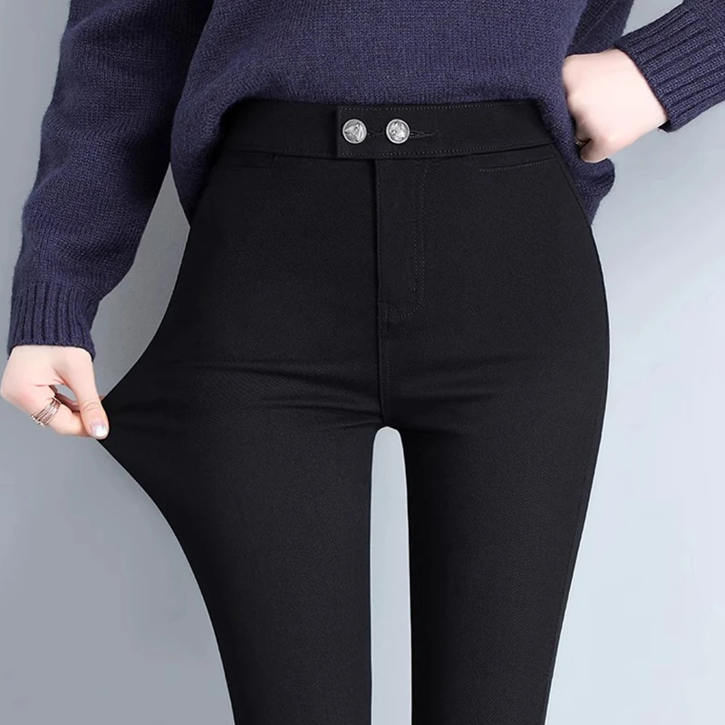 黑色打底裤女外穿秋冬加绒2025新款高腰魔术裤修身显瘦铅笔小脚裤