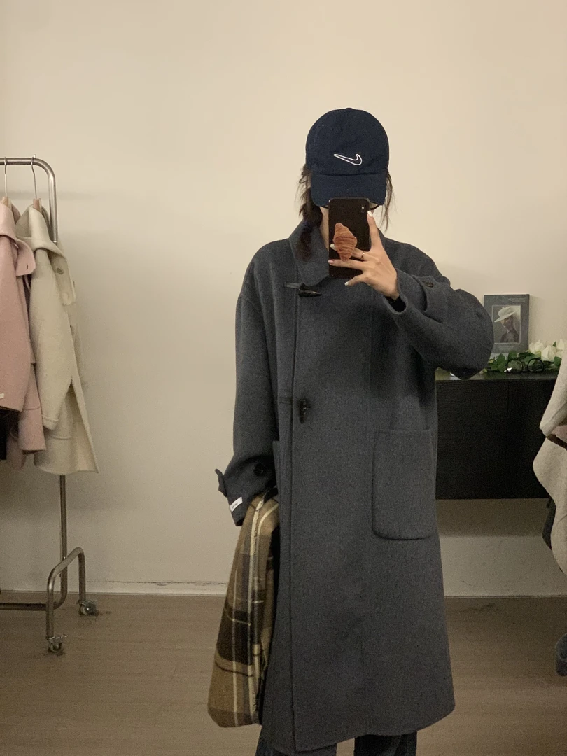 韩版毛呢长款双面呢外套8020