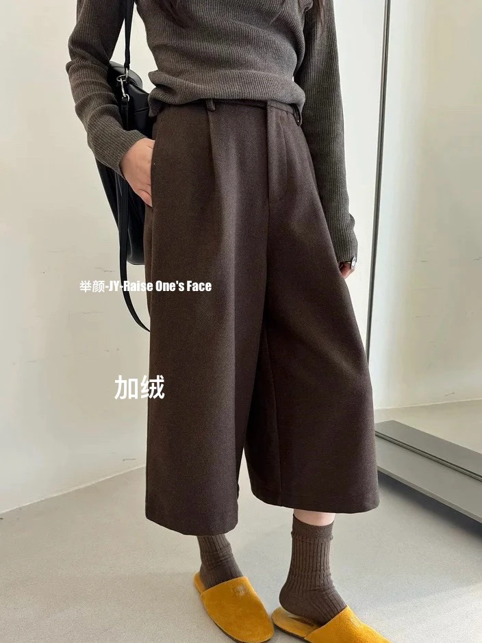 HUI - 【爱】 91058 咖色冬季定制加绒呢料靴裤