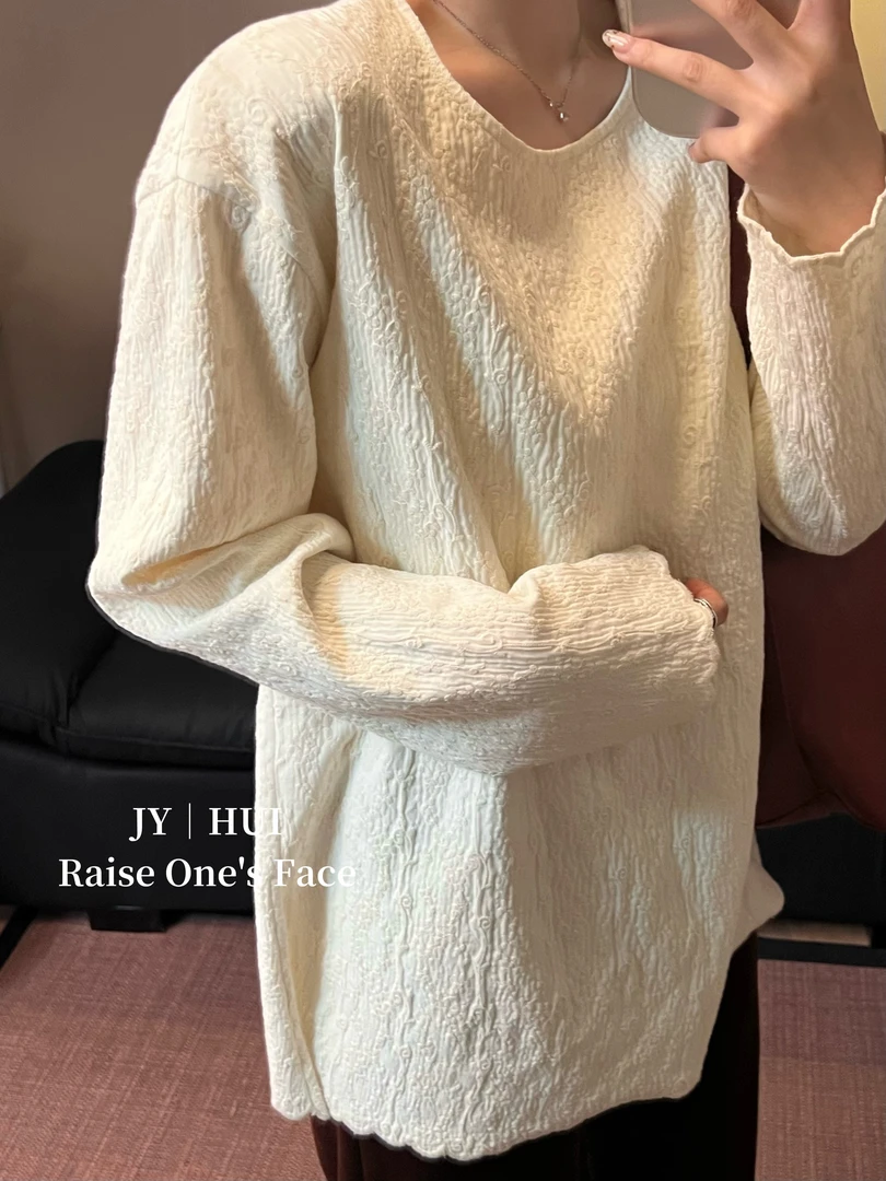 HUI - 【藤蔓】 1119 秋冬藤蔓抓绒重工刺绣原创宽松慵懒衬衫