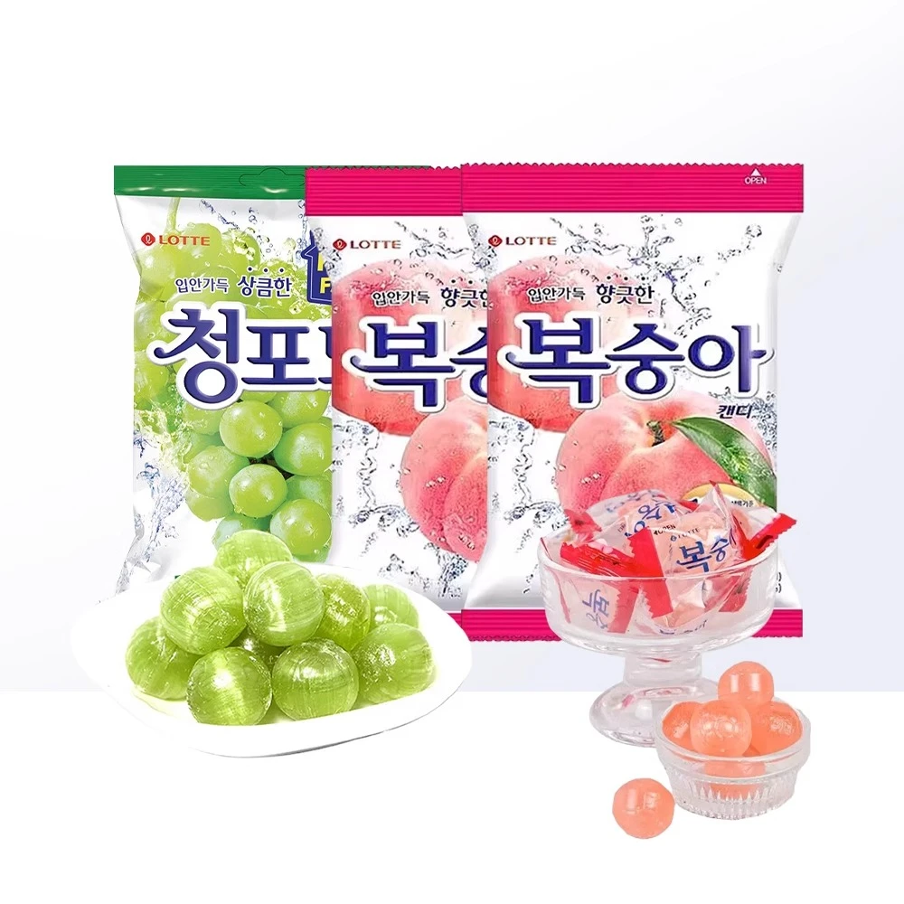 6袋韩国进口乐天青葡萄味水蜜桃味硬糖153g糖果婚庆喜糖泡调酒糖