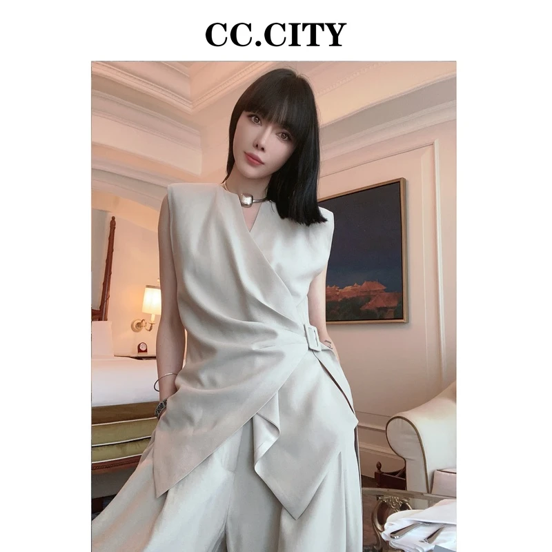 【蔡丽丽&添羽】时尚洋气简约显瘦西装马甲套装WG659