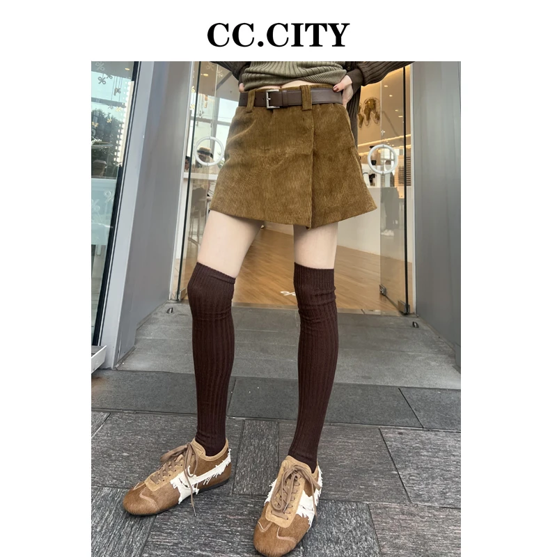 【蔡丽丽 & 添羽 】时尚洋气百搭个性灯芯绒裤裙6x557