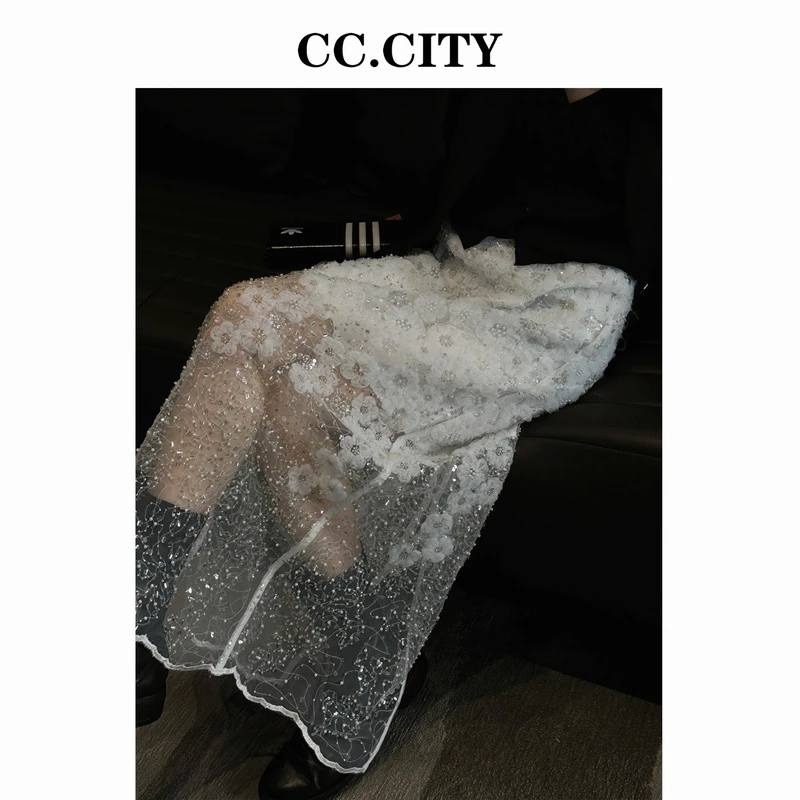 【蔡丽丽&CC.city】时尚洋气重工四季款百搭花朵纱裙x6608