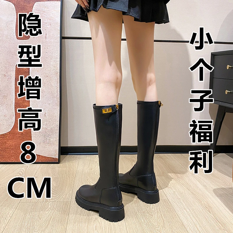 小码33 34内增高骑士靴2024秋冬新款长筒百搭小个子烟筒瘦瘦靴