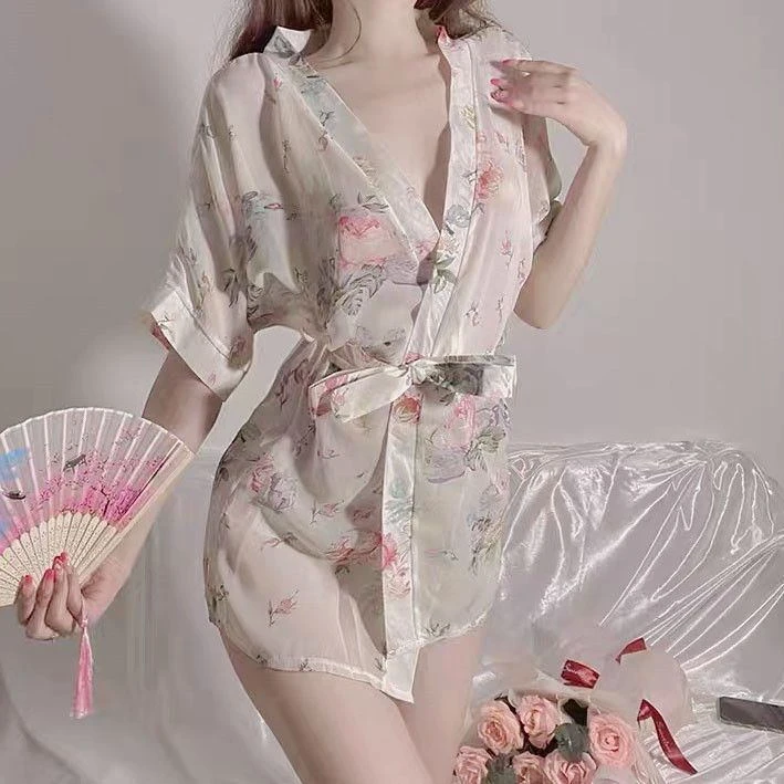 冰丝感雪纺诱惑吊带睡裙女免脱火辣短裙性感日系纯欲系带睡衣宽松