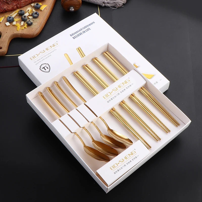 轻奢钛合金筷子勺子套装家用高档餐具公司送礼高端餐具礼盒