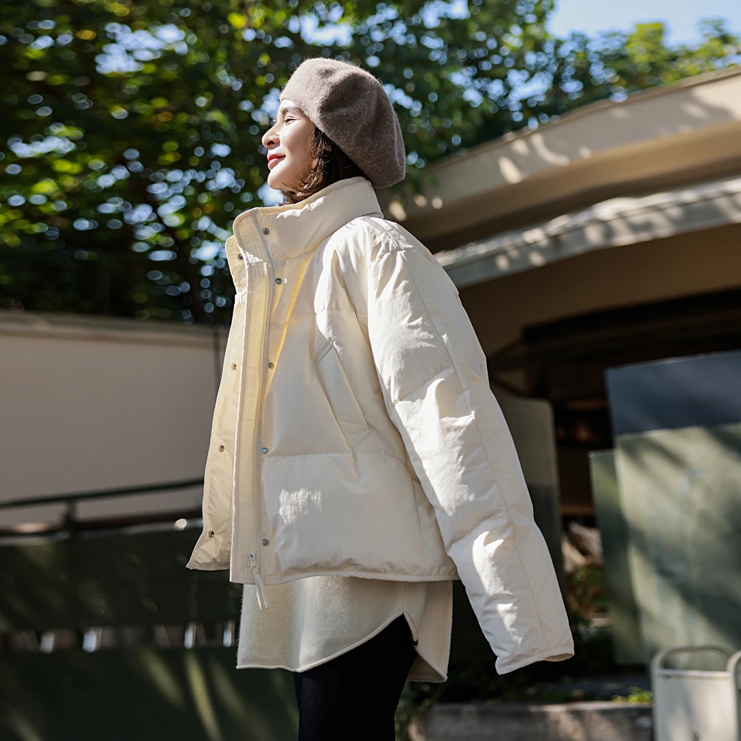 麻霖原创设计女装2022冬新品极简小短款95白鸭绒加厚面包服羽绒服