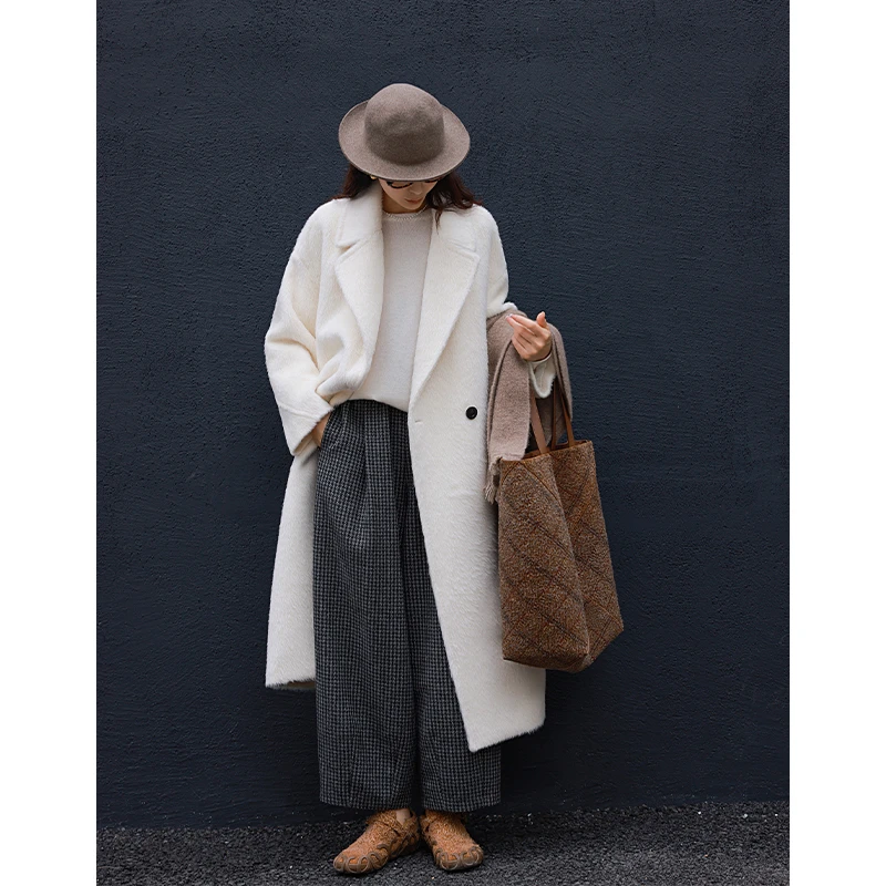 麻霖原创设计苏丽羊驼毛绵羊毛混纺文艺显瘦长款双面呢大衣外套