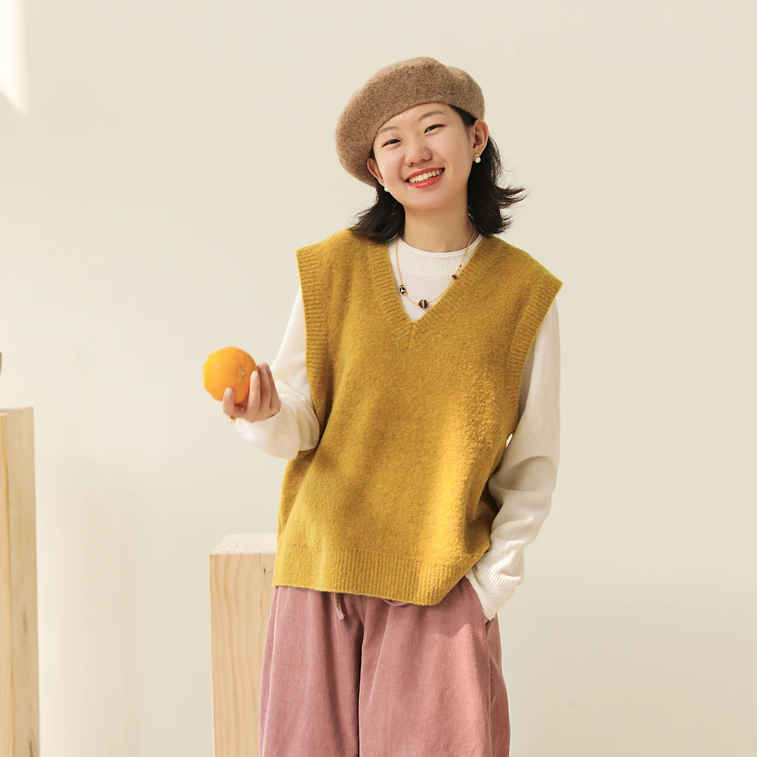 麻霖2022原创设计羊驼毛羊毛混纺软糯蓬松文艺百搭V领针织背心