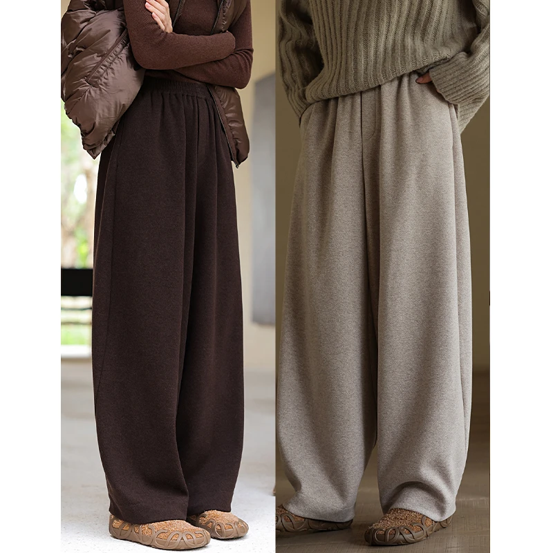 麻霖原创设计绵羊毛醋酸混纺垂坠顺滑可机洗显瘦加厚保暖长裤