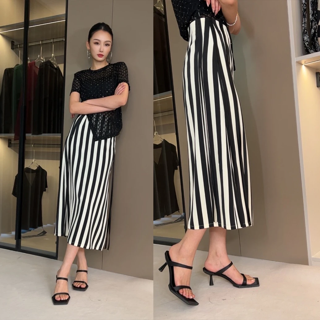 欧货轻奢小众高级感女装高品质时尚流行修身垂感条纹半身裙2056
