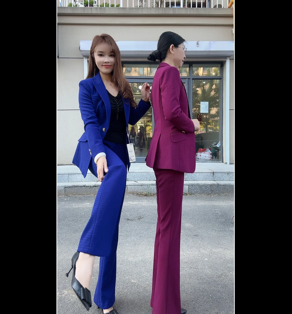 2505#新款高品质西服微喇裤套装