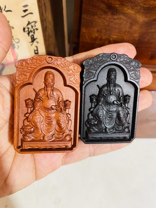 雷击枣木文昌帝君文曲星吊坠神像百年老料单面雕吊坠木雕文昌吊坠