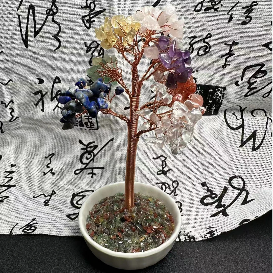 天然七色水晶树白水晶紫水晶黄水晶高13-15cm