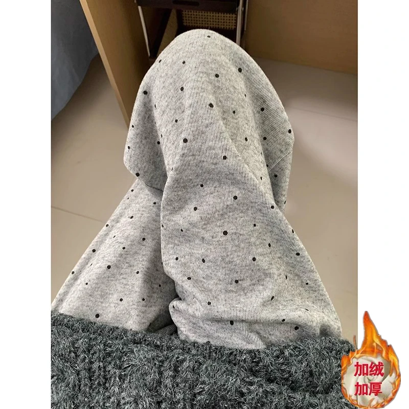 孕妇裤冬季2024年加绒加厚波点糯米裤羊羔绒高腰垂感休闲阔腿裤