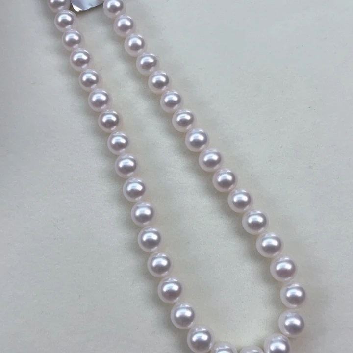 淡水珍珠颈饰银S925镶嵌7-8正圆极光冷白澳白光干净细腻