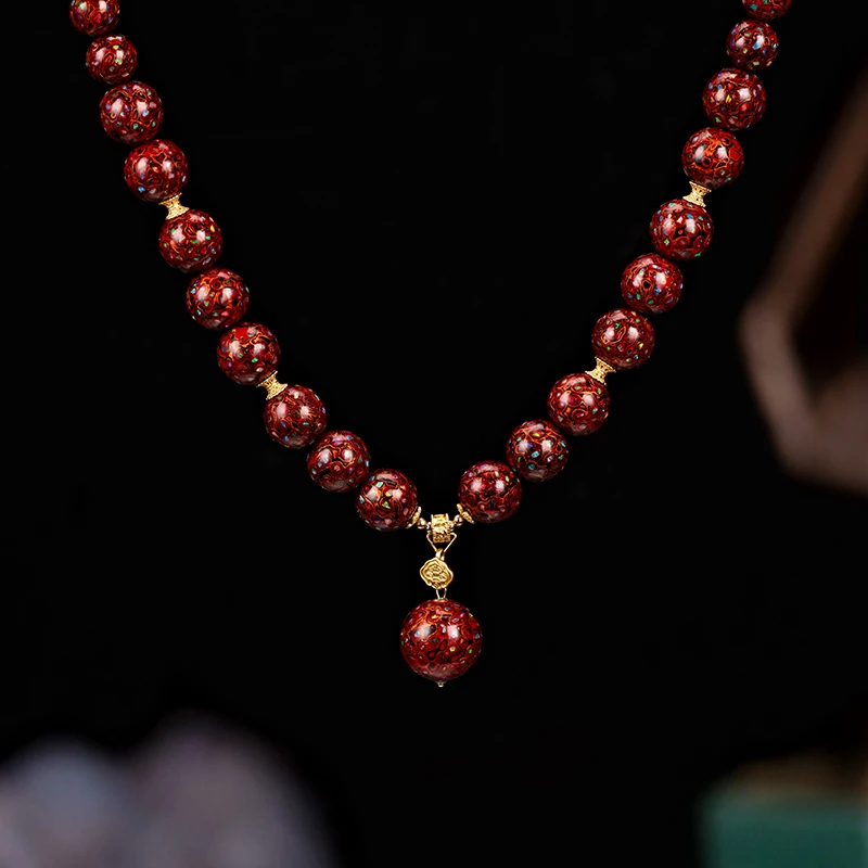 非金属木质项链 冬官大漆时尚百搭红色复古民族风素款个性朱璀缎