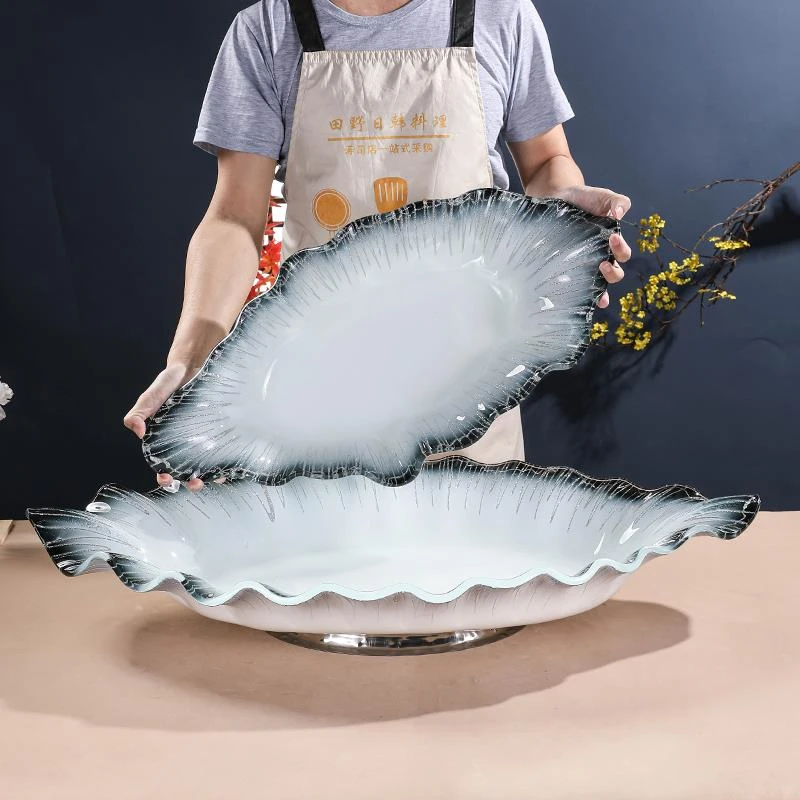 高端刺身盘鱼生冰盘海鲜姿造摆盘装饰拼盘三文鱼创意自助餐具盘子