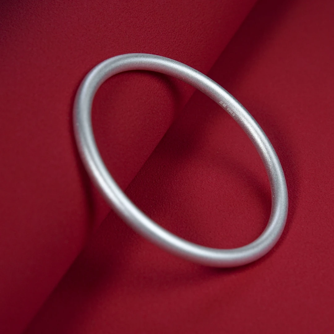 贵人匠心 足银手镯 手镯 手工 时尚 素圈 经典 实心 磨砂传承