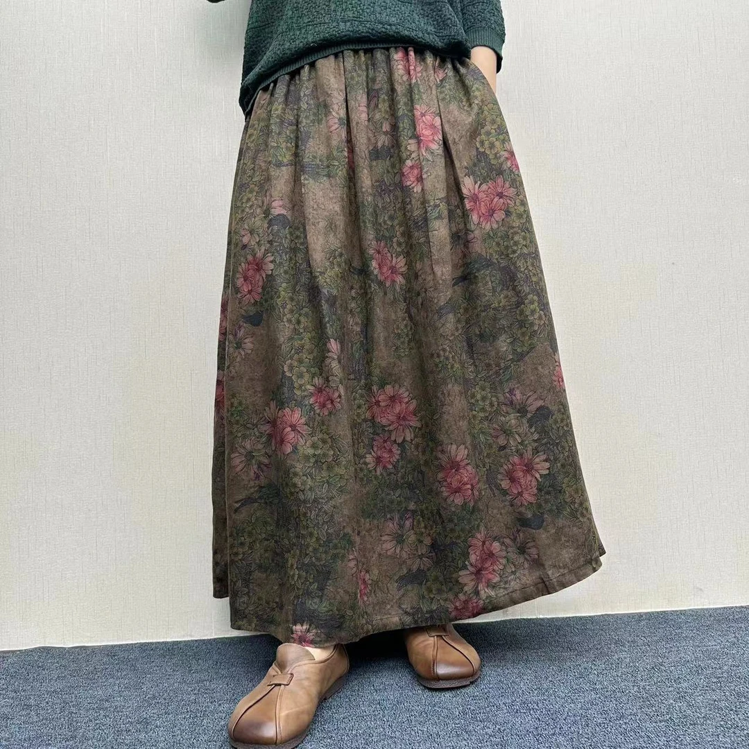 新款亚麻碎花半身裙