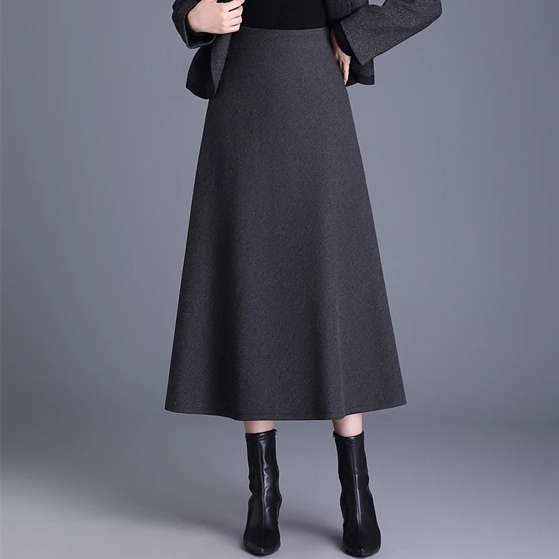 高级感秋冬季高腰显瘦气质百搭灰色羊绒中长款半身裙长裙a字裙女