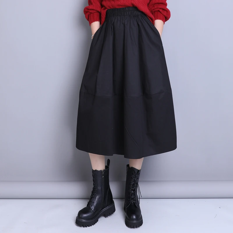 秋冬灯笼裙毛呢半身裙女2025新款高腰中长款伞裙休闲蓬蓬裙pu皮裙