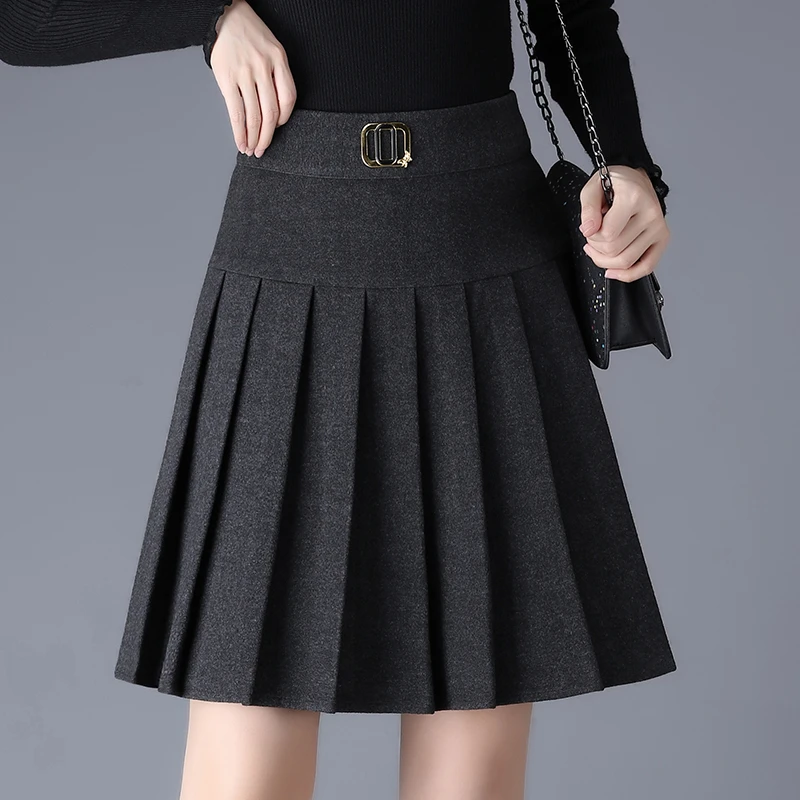 高腰百褶裙半身裙女秋冬季毛呢短裙2025年新款百搭显瘦减龄A字裙