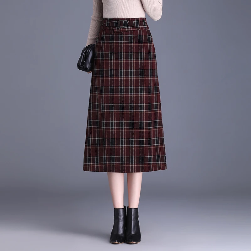 红色格子毛呢半身裙女秋冬2024年英伦风裙子高腰显瘦中长款a字裙