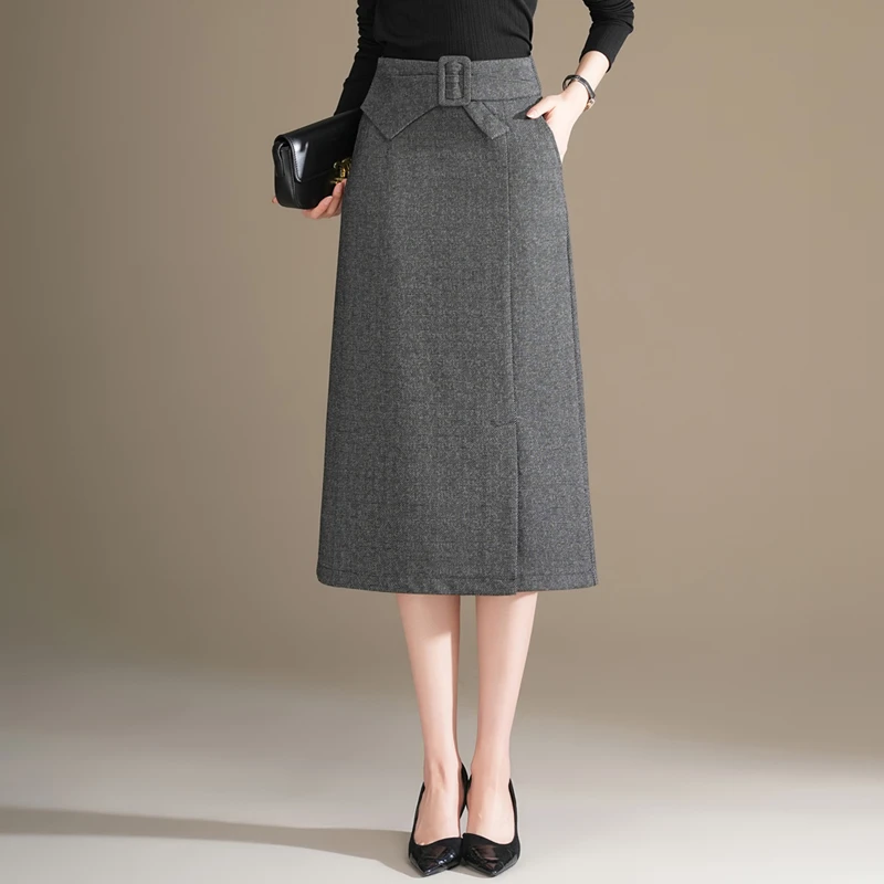 2025新款半身裙显瘦春秋中长款高腰开叉修身A字裙时尚包臀一步裙