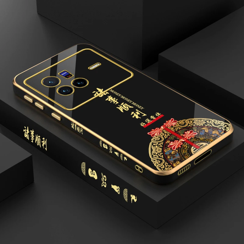 新款男款电镀金边手机壳适用于vivo X80诸事顺利硅胶防摔软壳
