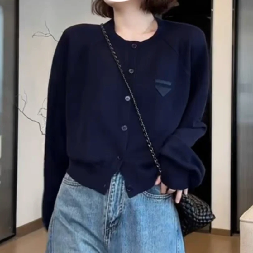 852#针织开衫女秋冬新款圆领长袖毛衣外套宽松显瘦上衣