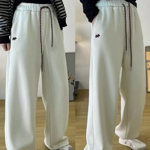 8308#冬季新款小狗刺绣宽松阔腿加绒卫裤