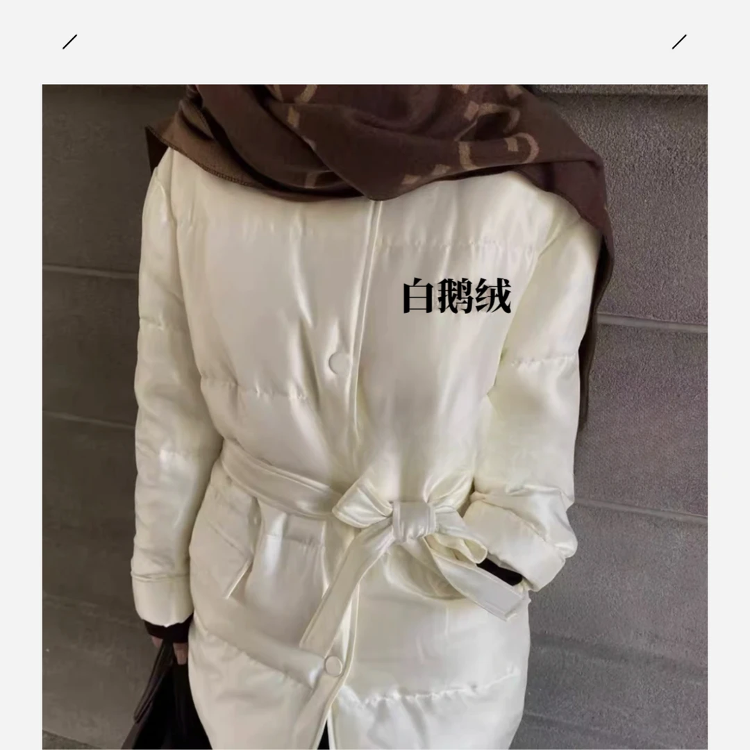 7617#冬季新款圆领刺绣字母腰带鹅绒服羽绒服