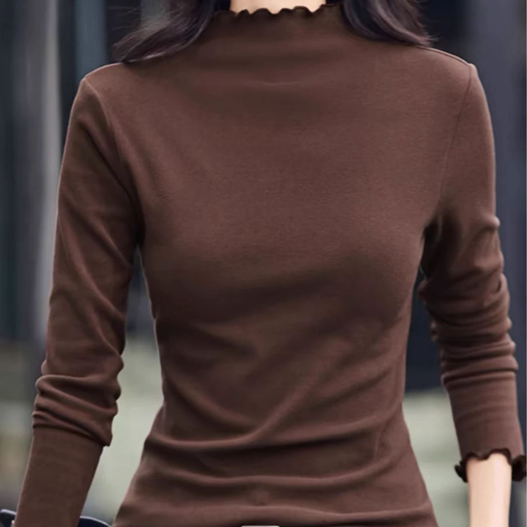 7303#半高领秋季新款木耳边修身显瘦打底衫长袖上衣