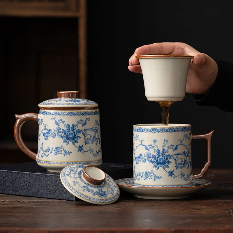 中式汝窑泡茶杯茶水分离个人专用高档水杯大容量办公室杯子伴手礼