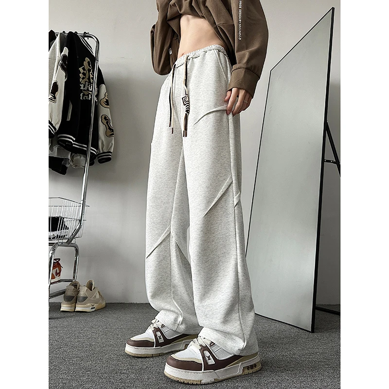 破洞糯米休闲裤男阔腿宽松ins风垂感潮流直筒九分裤oversize裤子